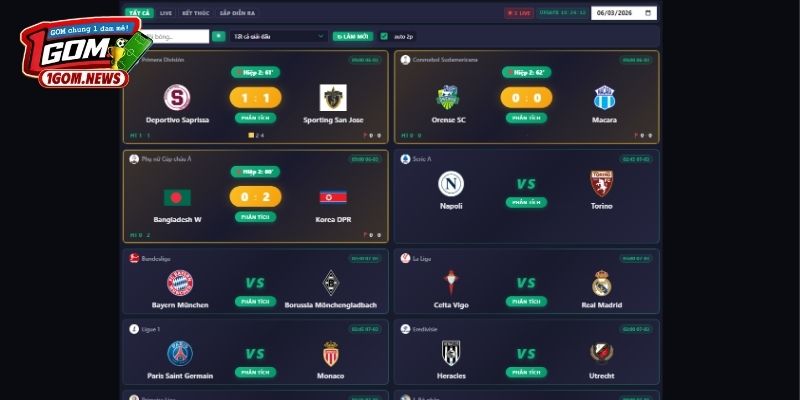 Live Score – Theo dõi tỷ số và diễn biến trận đấu thời gian thực